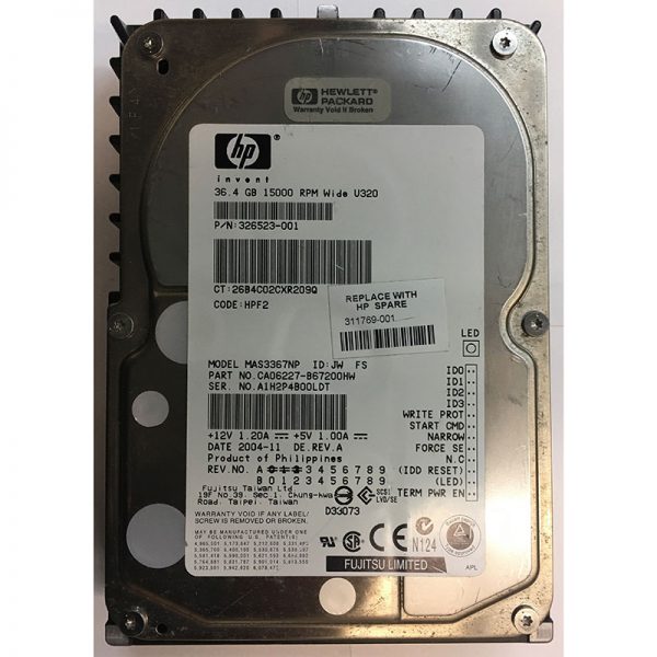 311769-001 - HP 36GB 15K RPM SCSI 3.5" HDD 68 pin Fujitsu version