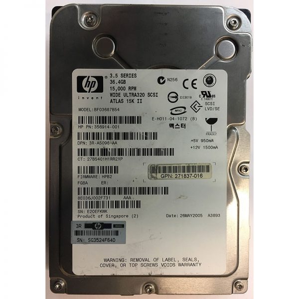 271837-016 - HP 36GB 15K RPM SCSI 3.5" HDD U320 80 pin