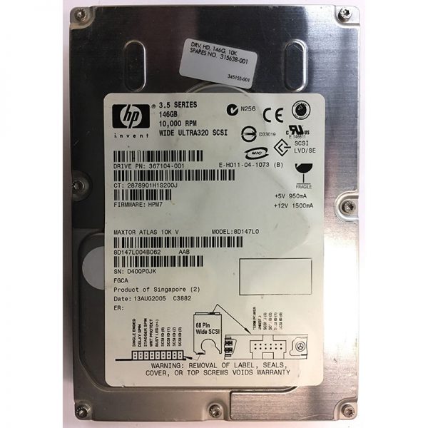 367104-001 - HP 146GB 10K RPM SCSI 3.5" HDD U320 68 pin