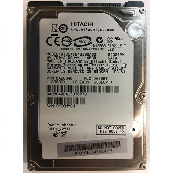 0A28840 - Hitachi 40GB 5400 RPM SATA 2.5" HDD