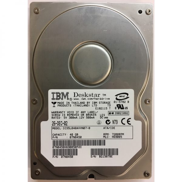 07N8450 - Hitachi 40GB 7200 RPM IDE 3.5" HDD