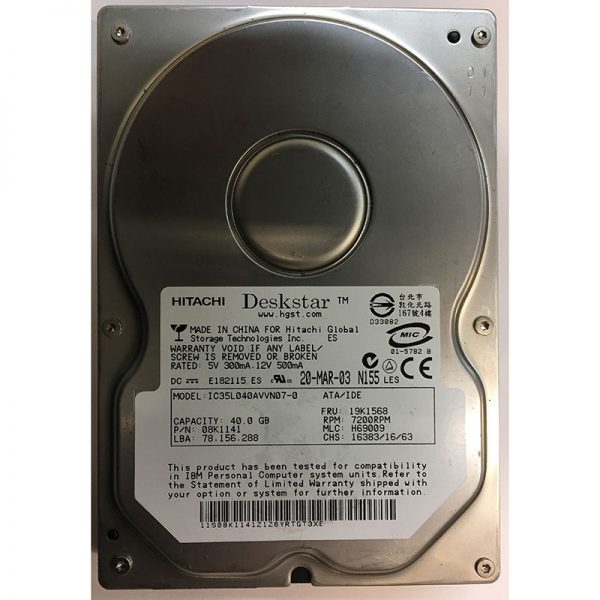 08K1141 - Hitachi 40GB 7200 RPM IDE 2.5" HDD