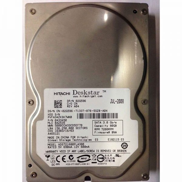 HDS721680PLA380 - Hitachi 80GB 7200 RPM SATA 3.5" HDD