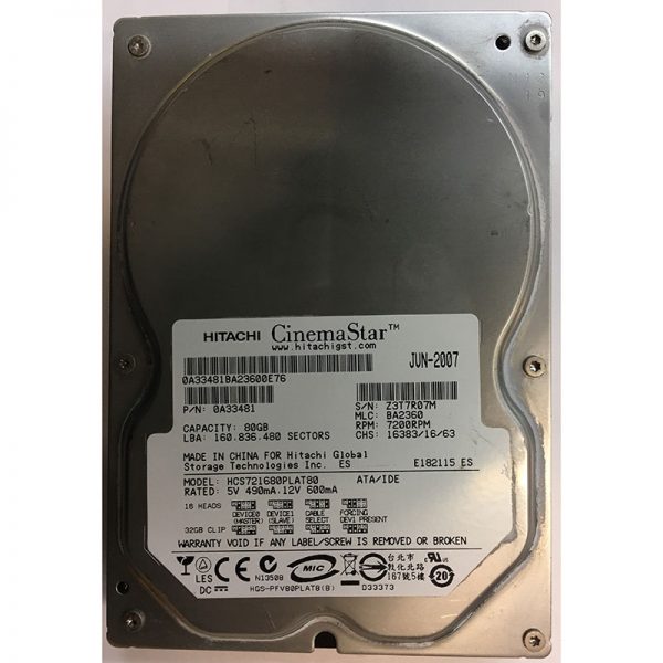 HCS721680PLAT80 - Hitachi 80GB 7200 RPM SATA 3.5" HDD