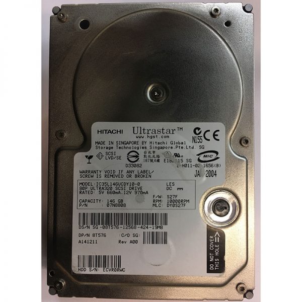 07N8808 - Hitachi 146GB 10K RPM SCSI 3.5" HDD U320 80 pin