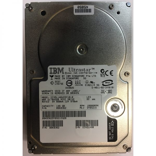 08K0362 - IBM 146GB 10K RPM SCSI 3.5" HDD U320 80 pin