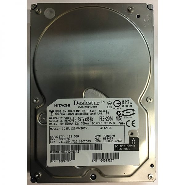 08K0837 - Hitachi 123GB 7200 RPM IDE 3.5" HDD