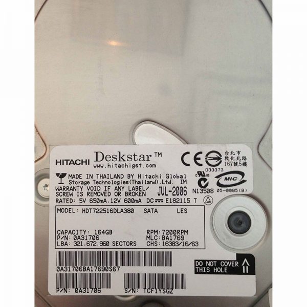 0A31706 - Hitachi 164GB 7200 RPM SATA 3.5" HDD