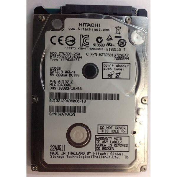 HTE723225A7A364 - Hitachi 250GB 7200 RPM SATA 2.5" HDD