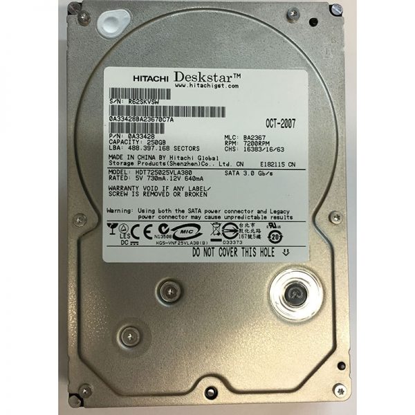 HDT725025VLA380 - Hitachi 250GB 7200 RPM SATA 3.5" HDD