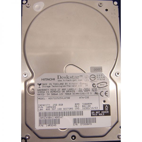 HDS722525VLAT80 - Hitachi 250GB 7200 RPM IDE 3.5" HDD