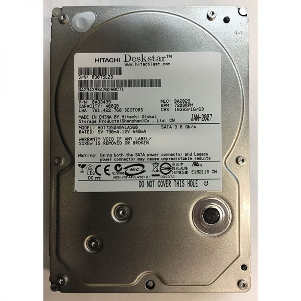 HDT725040VLA360 - Hitachi 400GB 7200 RPM SATA 3.5" HDD