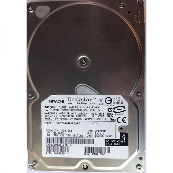 HDS724040KLSA80 - Hitachi 400GB 7200 RPM SATA 3.5" HDD