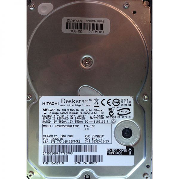 0A30716 - Hitachi 500GB 7200 RPM IDE 3.5" HDD