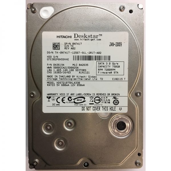 HDS721075KLA330 - Hitachi 750GB 7200 RPM SATA 3.5" HDD