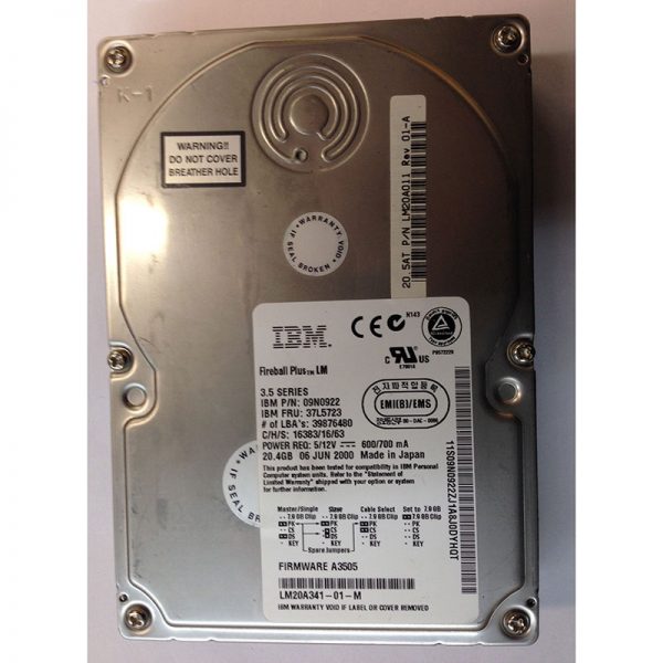 09N0922 - IBM 20GB 7200 RPM IDE 3.5" HDD