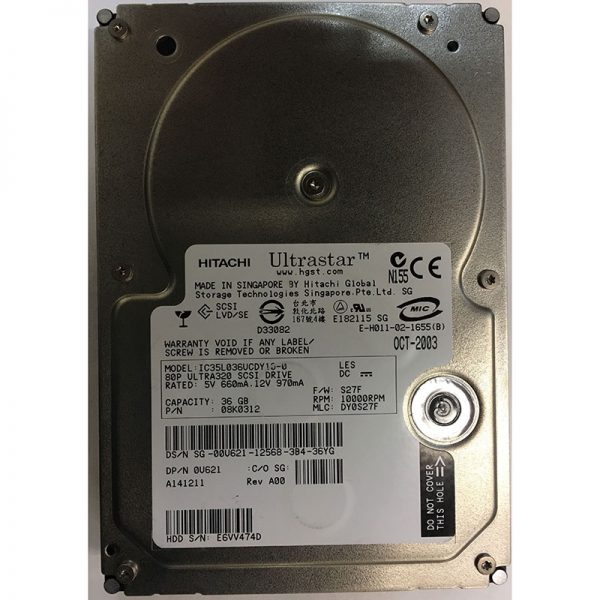 U621 - Dell 36GB 10K RPM SCSI 3.5" HDD U320 80 pin with tray