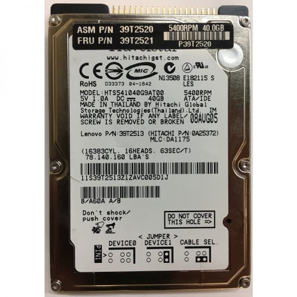 39T2513 - Lenovo 40GB 5400 RPM IDE 2.5" HDD