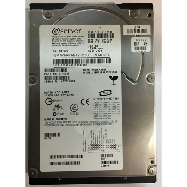 71P7536 - IBM 73GB 10K RPM SCSI 3.5" HDD U320 68 pin