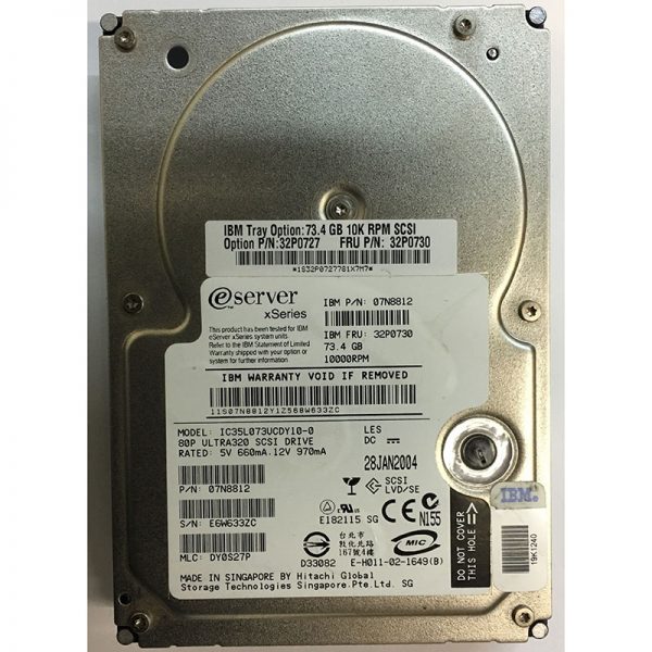 32P0727 - IBM 73GB 10K RPM SCSI 3.5" HDD U320 80 pin IBM IC35L073UCDY10-0 version