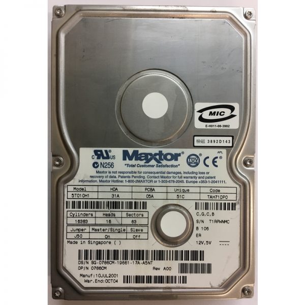 5T010H1 - Maxtor 10GB 7200 RPM IDE 3.5" HDD