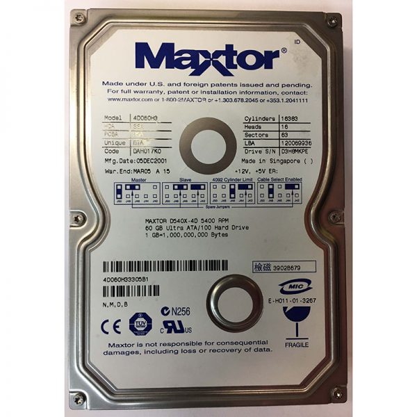 4D060H3 - Maxtor 60GB 5400 RPM IDE 3.5" HDD
