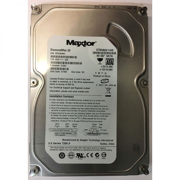 9DR111-326 - Maxtor 80GB 7200 RPM SATA 3.5" HDD