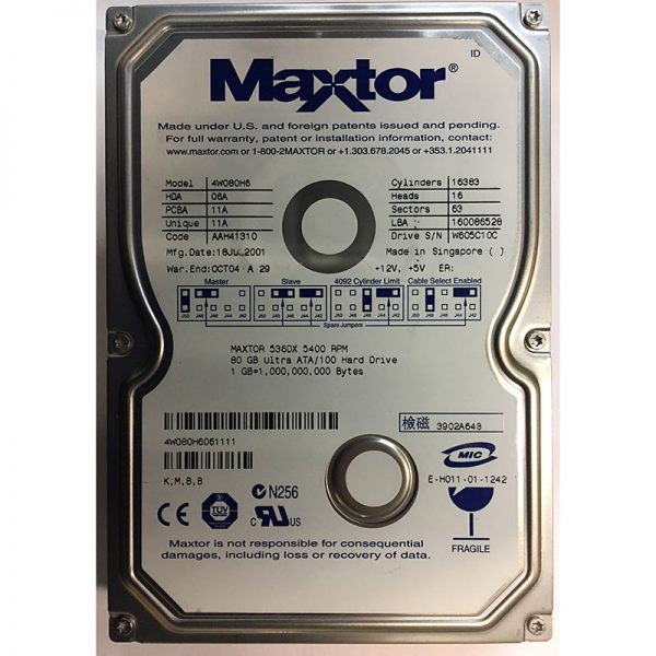 4W080H6061111 - Maxtor 80GB 5400 RPM IDE 3.5" HDD