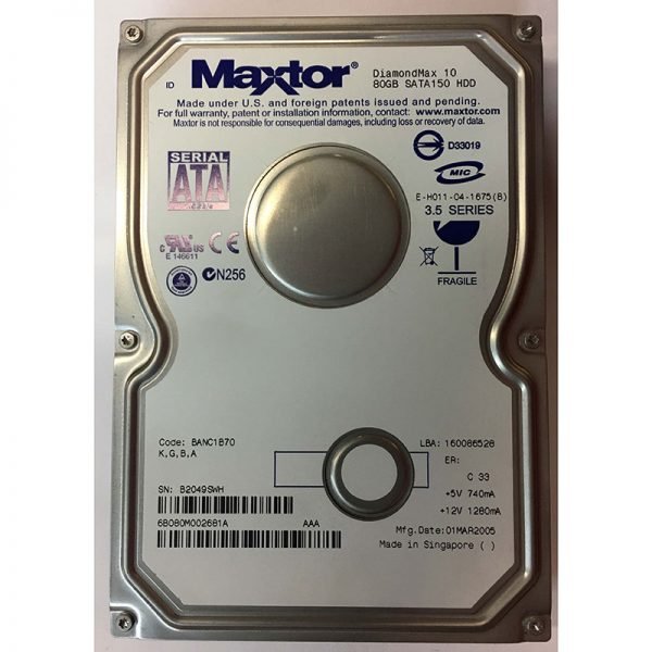 6B080M0 - Maxtor 80GB 7200 RPM SATA 3.5" HDD