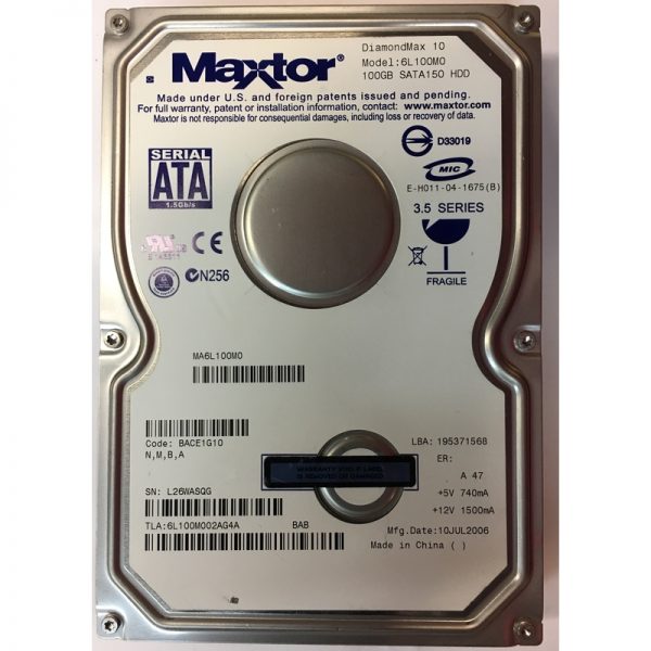 6L100M0  - Maxtor 100GB 7200 RPM SATA 3.5" HDD