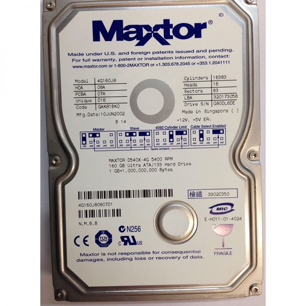 4G160J80807D1 - Maxtor 160GB 5400 RPM IDE 3.5" HDD