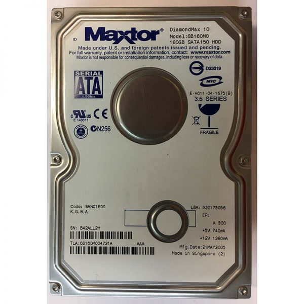 6B160M004721A - Maxtor 160GB 7200 RPM SATA 3.5" HDD