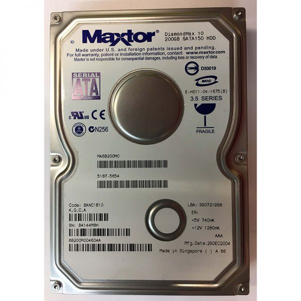 6B200M004604A - Maxtor 200GB 7200 RPM SATA 3.5" HDD