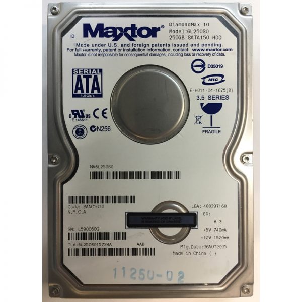 6L250S0 - Maxtor 250GB 7200 RPM SATA 3.5" HDD