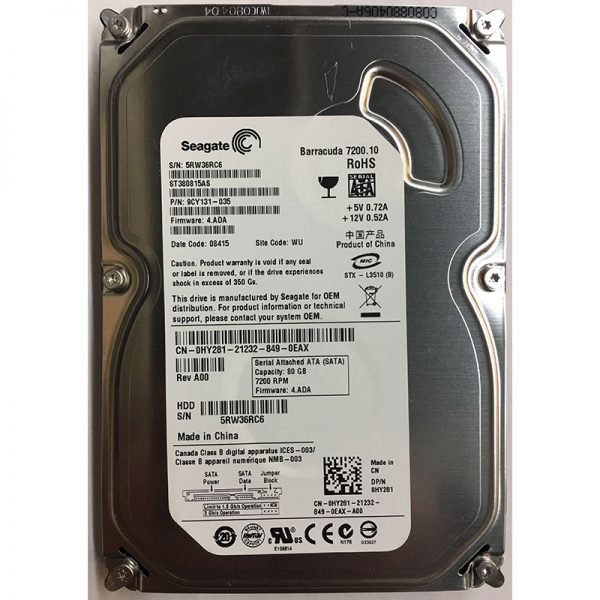 0HY281 - Dell 80GB 7200 RPM SATA 3.5" HDD Seagate 9CY131-035 version