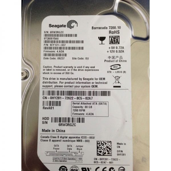 HY281 - Dell 80GB 7200 RPM SATA 3.5" HDD Seagate 9CY131-037 version