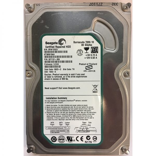 9CY131-308 - Seagate 80GB 7200 RPM SATA 3.5" HDD