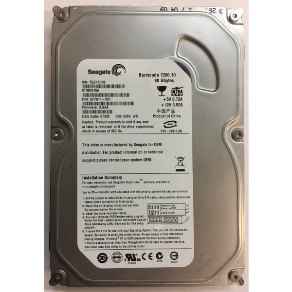 9CY011-501 - Seagate 80GB 7200 RPM IDE 3.5" HDD