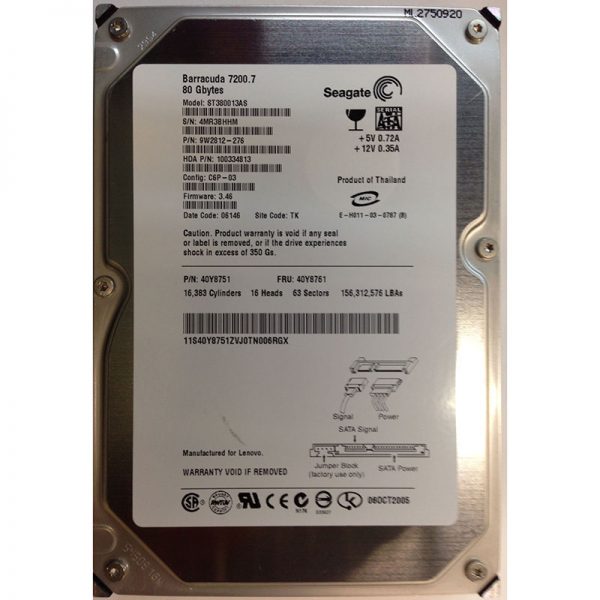 40Y8761 - IBM 80GB 7200 RPM SATA 3.5" HDD Seagate ST380013AS version