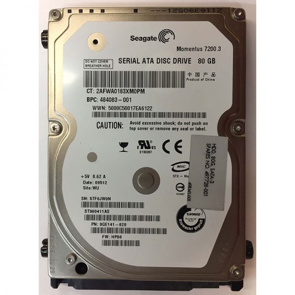 ST980411AS - Seagate 80GB 7200 RPM SATA 2.5" HDD