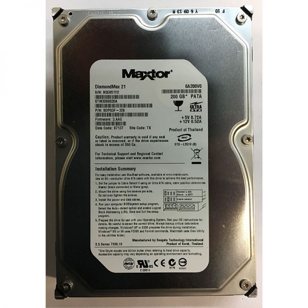 STM3200820A - Maxtor 200GB 7200 RPM IDE 3.5" HDD