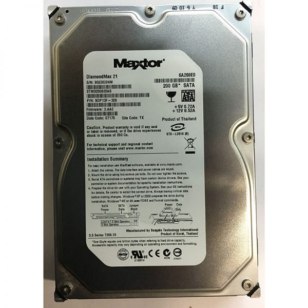 STM3200820AS - Maxtor 200GB 7200 RPM SATA 3.5" HDD