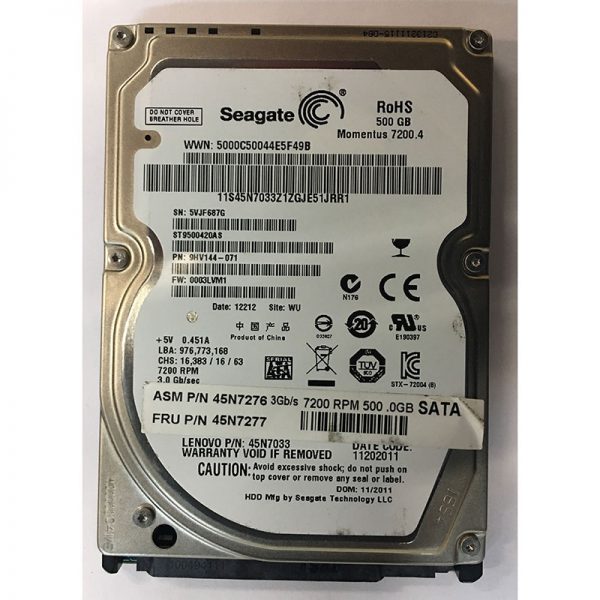 ST9500420AS - Seagate 500GB 7200 RPM SATA 2.5" HDD