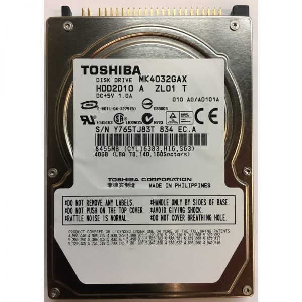 MK4032GAX - Toshiba 40GB 5400 RPM IDE 2.5" HDD