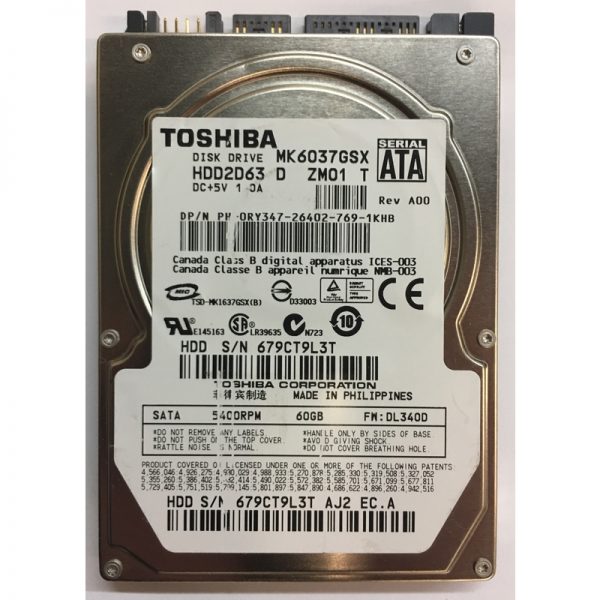 RY347 - Dell 60GB 5400 RPM SATA 2.5" HDD