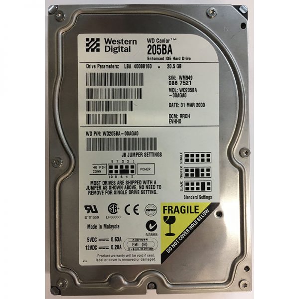 WD205BA - Western Digital 20GB 7200 RPM IDE 3.5" HDD