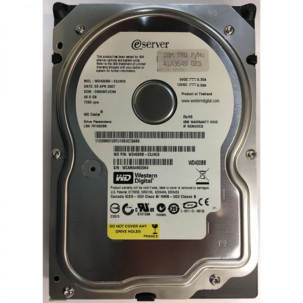 WD400BB-23JHC0 - Western Digital 40GB 7200 RPM IDE 3.5" HDD