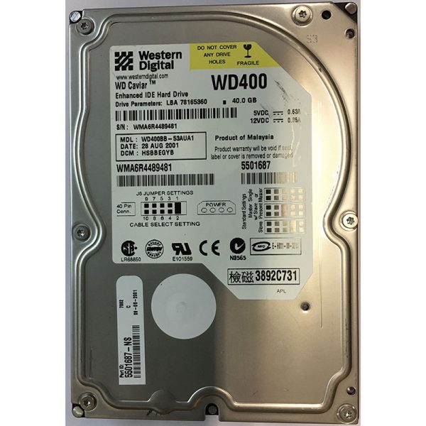 WD400BB-53AUA1 - Western Digital 40GB 7200 RPM IDE 3.5" HDD