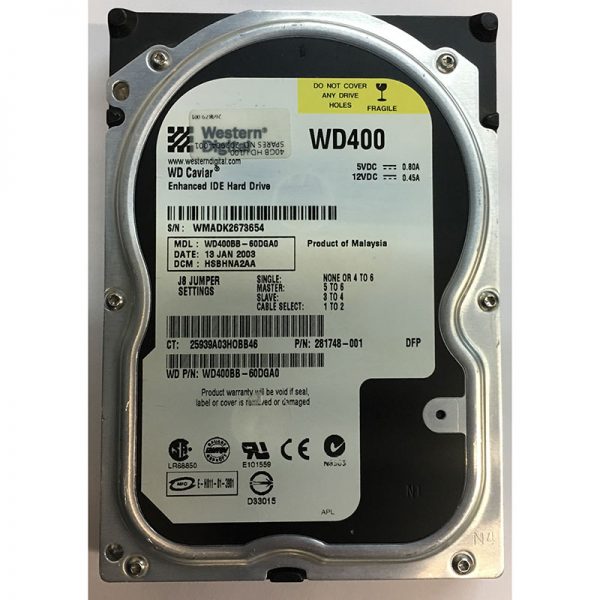 WD400BB-60DGA0 - Western Digital 40GB 7200 RPM IDE 3.5" HDD
