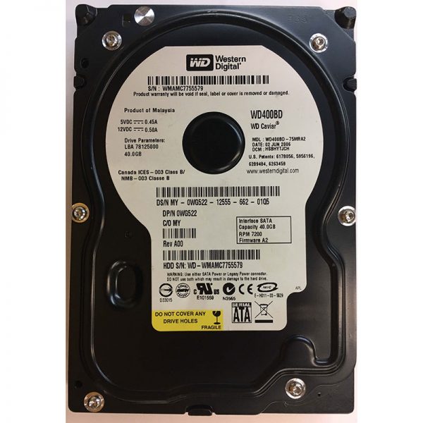 WD400BD-75MRA2 - Western Digital 40GB 7200 RPM SATA 3.5" HDD